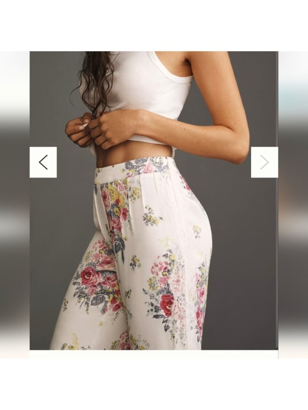 Anthropologie Floral Lace Silky Flare Pants Ivory Size 12 New - Picture 10 of 12